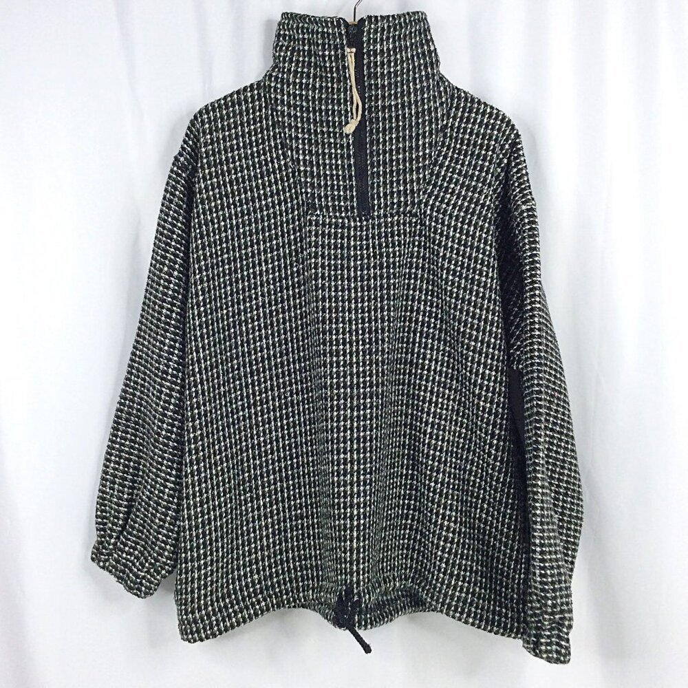 Vintage Earth Ragz Plaid Poncho 1/4 Zip Pullover Mens Large Black Southwestern